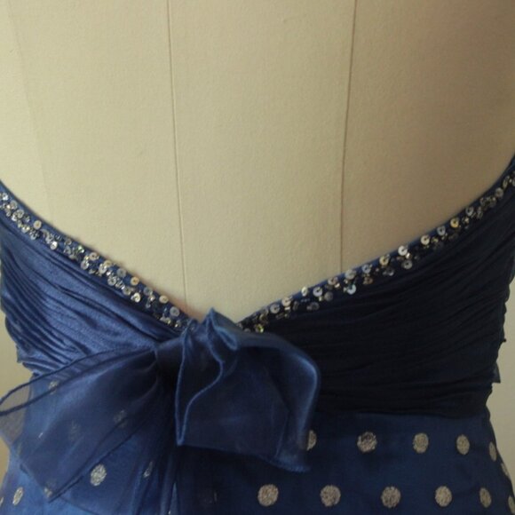 2000's Blue Chiffon Polka Dot Flirt Maggie Sottero Prom Evening Gown Dress - Picture 5 of 8